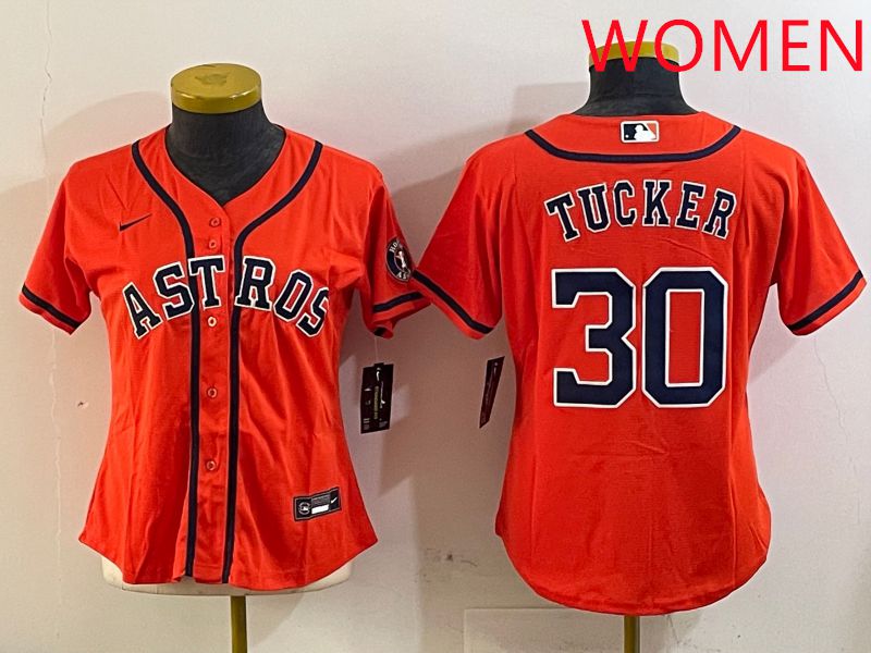 Women Houston Astros #30 Tucker Orange Game 2025 Nike MLB Jersey style 1